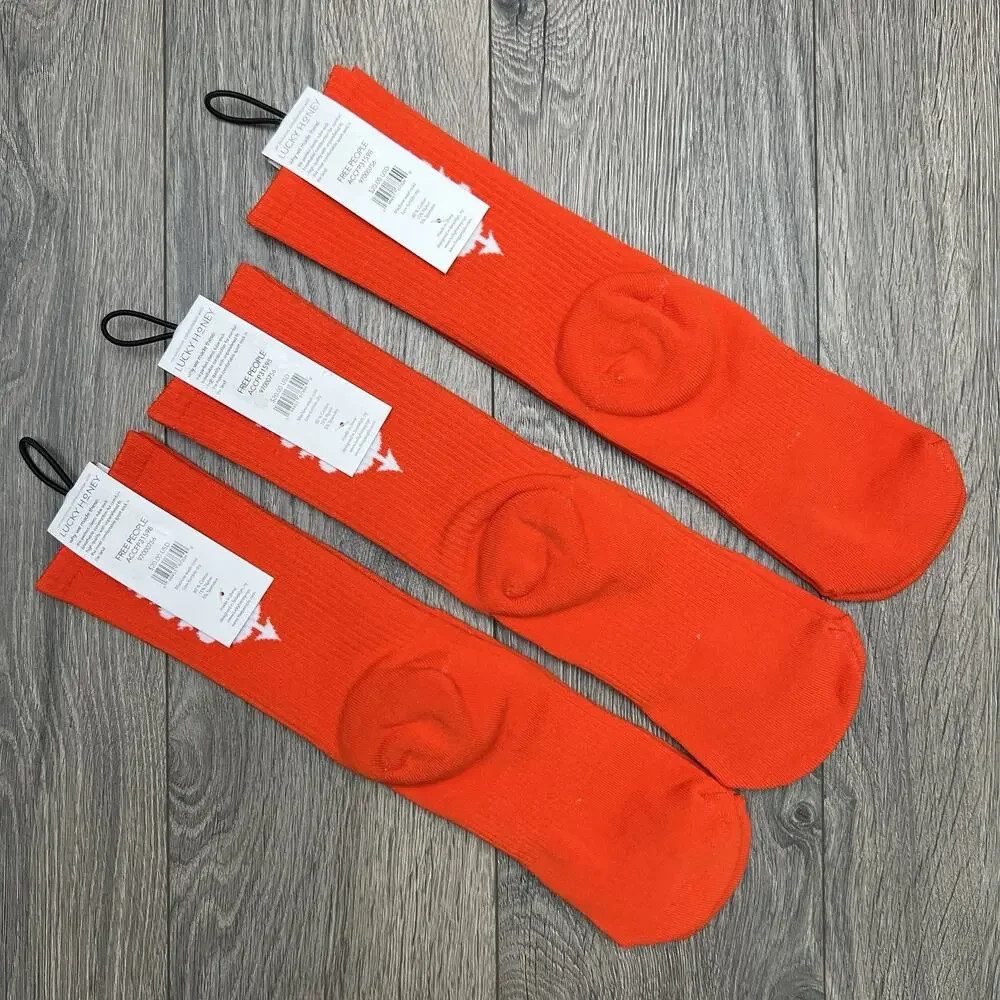 3 Pack Free People FP Movement Last Lap Tube Socks Lucky Honey Orange One Size